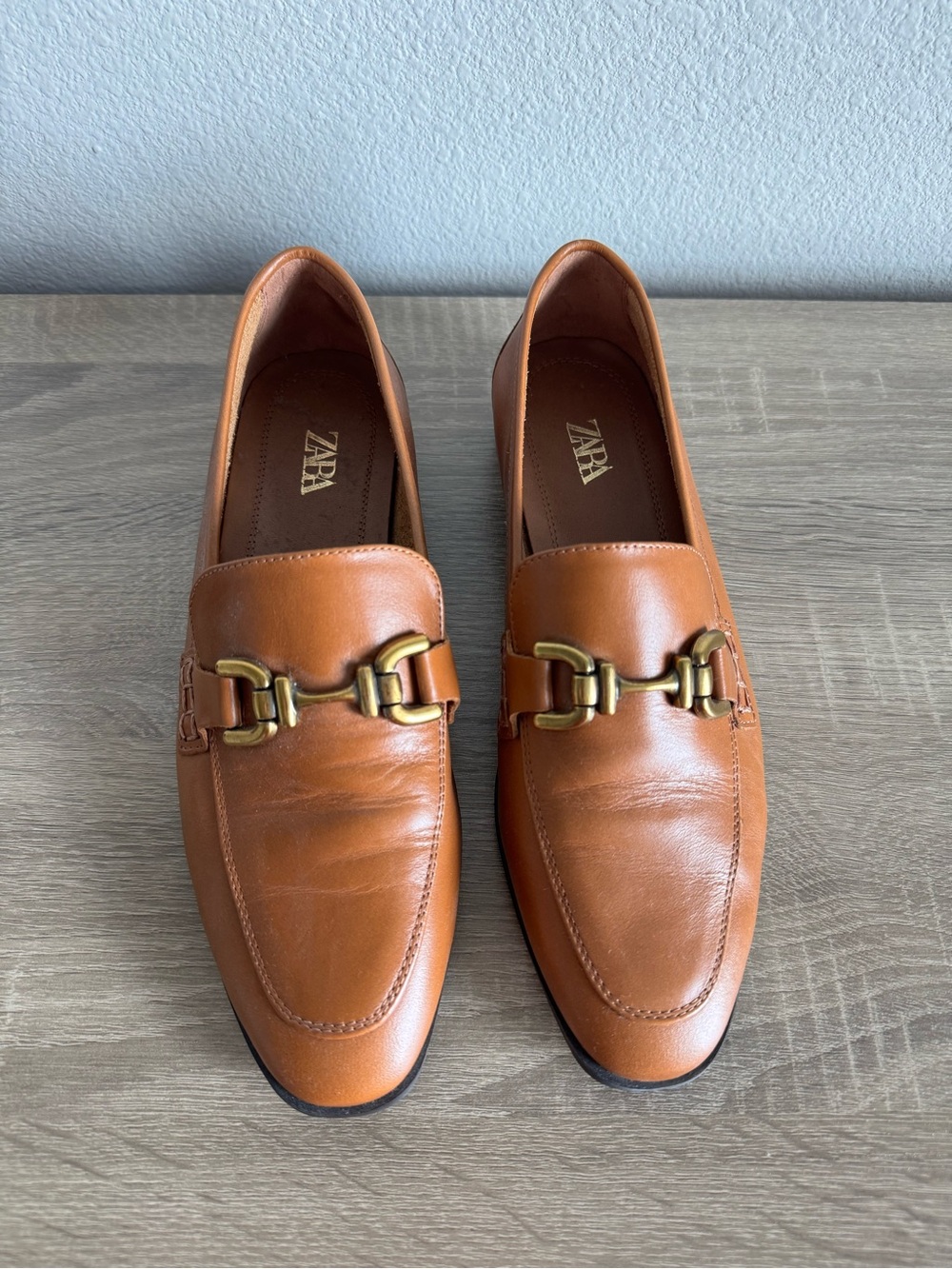 Zara women Brown Leather Bit Loafers